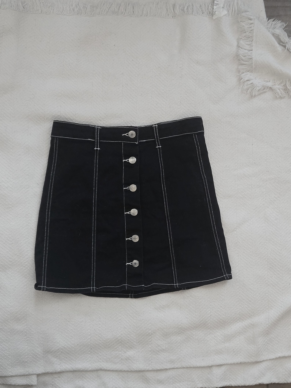 Forever 21 Dark Blue Mini Skirt with White Contrast Stitching